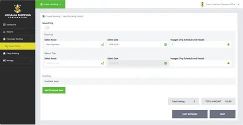 Jomalia shipping and ferry travel platform interface